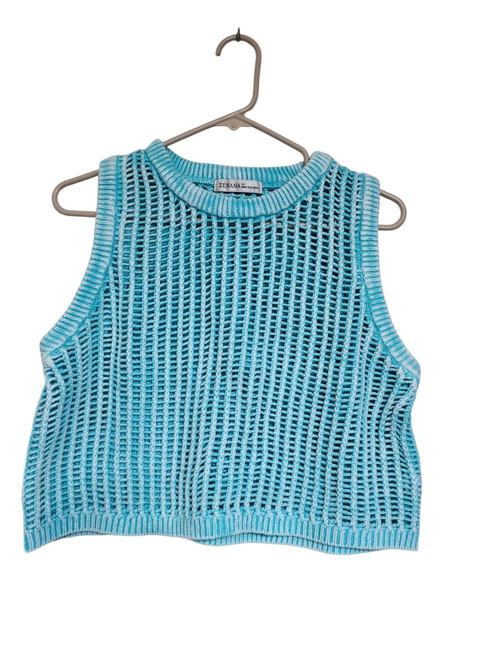 Zenana Mint Open-Knit Sleeveless Sweater